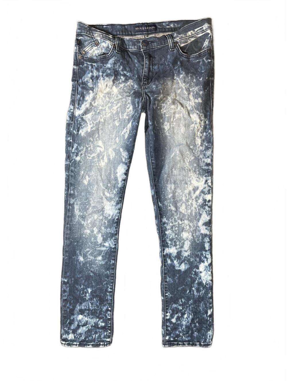 Rock & Republic Berlin Women's Acid Wash Blue Denim Mid-Rise Skinny Jeans 14